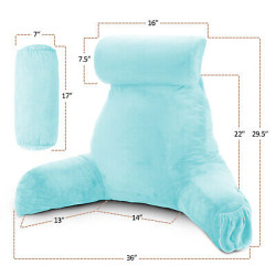 Large Foam Reading & TV Bed Rest Pillow +2 Neck & Lumbar Pillows, W/Pocket- Aqua