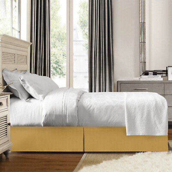 Solid Luxury Pleated Tailored Bed Skirt - 14” Drop Dust Ruffle, Twin XL - Camel