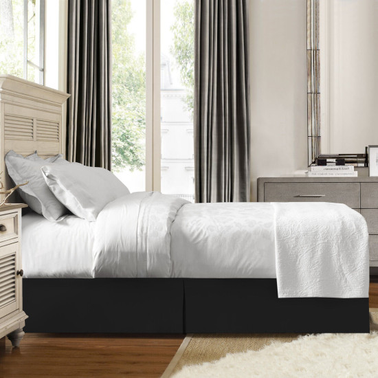 Hotel Luxury Pleated Tailored Bed Skirt - 14” Drop Dust Ruffle, Cal King - Black