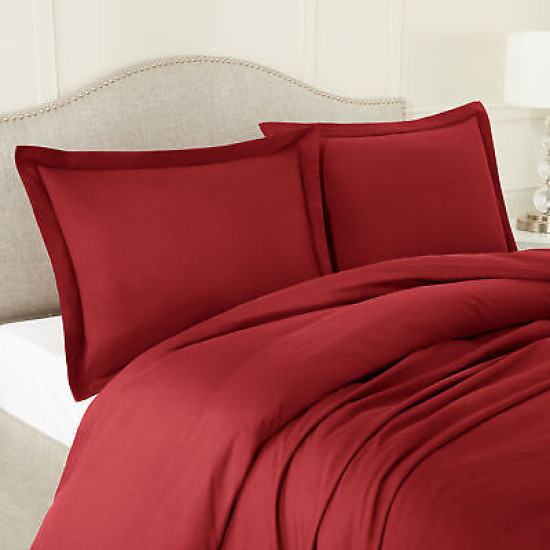 Duvet Cover Set Soft Brushed Comforter Cover W/Pillow Sham, Burgundy - King