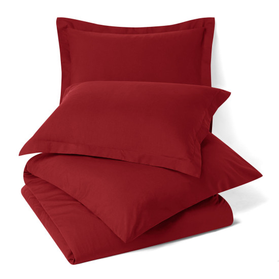 Duvet Cover Set Soft Brushed Comforter Cover W/Pillow Sham, Burgundy - King