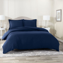 Duvet Cover Set Soft Brushed Comforter Cover W/Pillow Sham, Navy - Queen