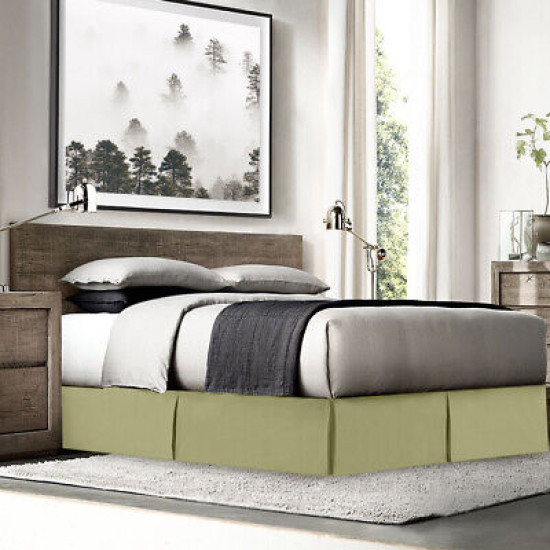Premium Luxury Pleated Tailored Bed Skirt - 14” Drop Dust Ruffle, Twin XL - Sage