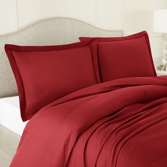 Duvet Cover Set Soft Brushed Comforter Cover W/Pillow Sham, Burgundy - Full