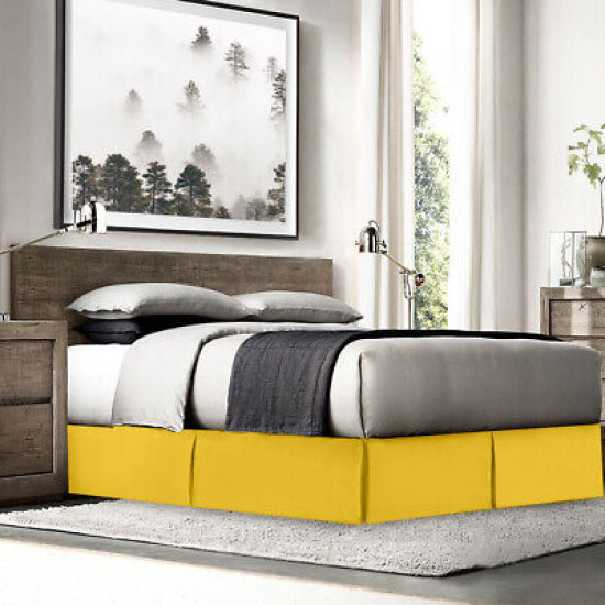 Premium Luxury Pleated Tailored Bed Skirt - 14” Drop Dust Ruffle, Twin - Yellow