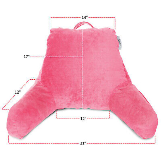 Soft Foam Reading Pillow, TV & Bed Rest Pillow, Arms Support With Pockets - Pink