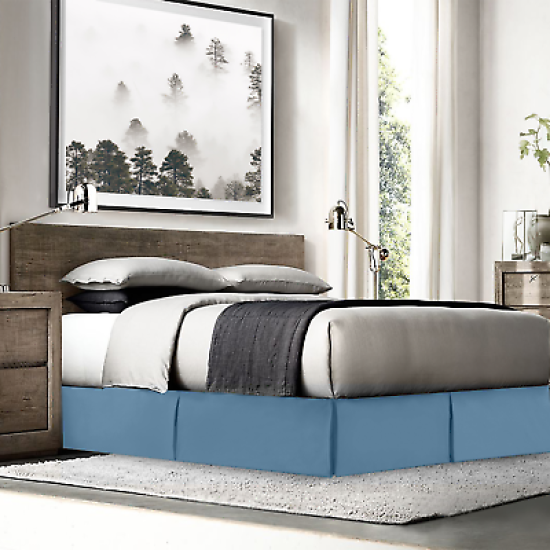Hotel Luxury Pleated Tailored Bed Skirt - 14” Drop Dust Ruffle, Full-Blue Heaven