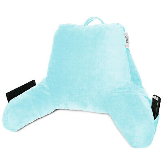 Super Soft Reading & TV Pillow Bed Rest Pillow Arms Support With Pockets - Aqua