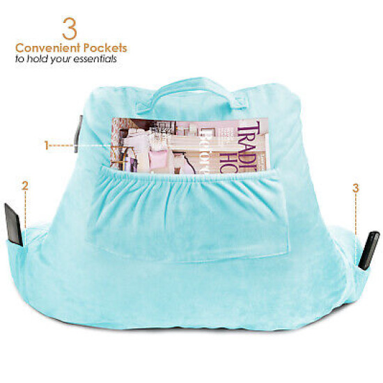 Super Soft Reading & TV Pillow Bed Rest Pillow Arms Support With Pockets - Aqua