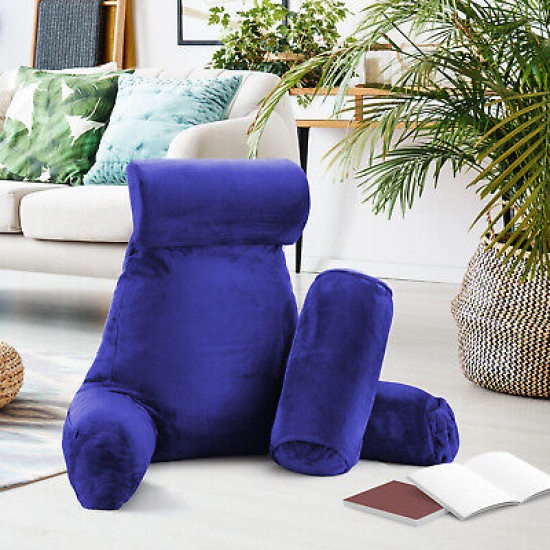 Large Reading & TV Bed Rest Pillow +2 Neck & Lumbar Pillows, W/Pocket-Royal Blue