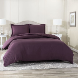 Duvet Cover Set Soft Brushed Comforter Cover W/Pillow Sham, Eggplant - King