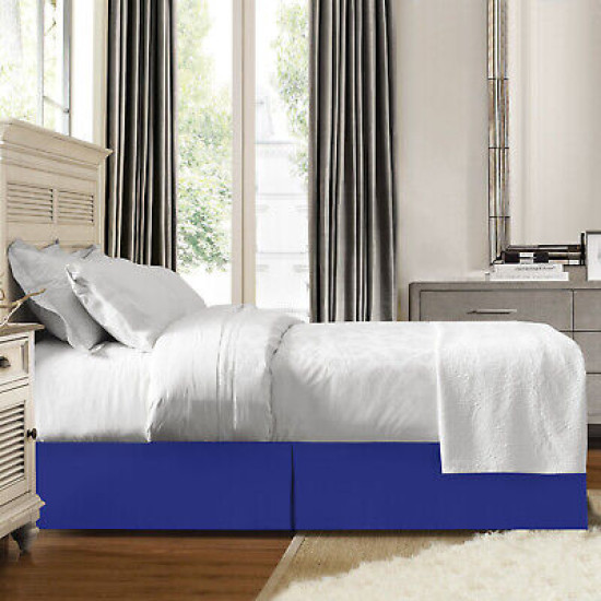 Hotel Luxury Pleated Tailored Bed Skirt - 14” Drop Dust Ruffle, King -Royal Blue