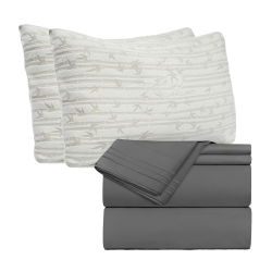Set of 4 Piece Hotel Luxury Bed Sheet Set and 2 Hypoallergenic Bamboo Pillows
