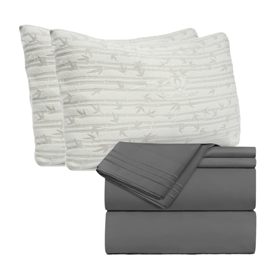 Set of 4 Piece Hotel Luxury Bed Sheet Set and 2 Hypoallergenic Bamboo Pillows
