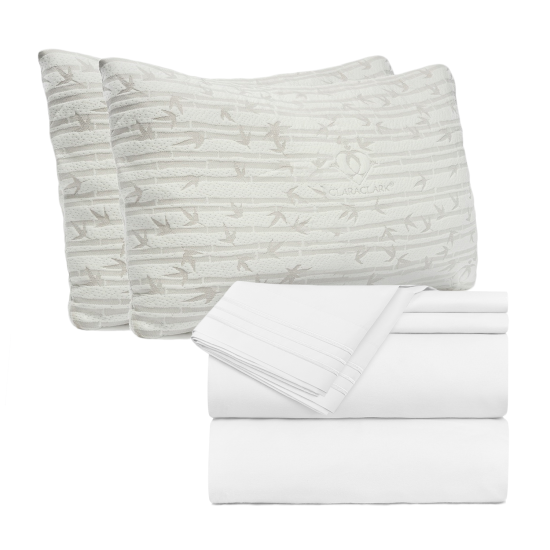 Set of 4 Piece Hotel Luxury Bed Sheet Set and 2 Hypoallergenic Bamboo Pillows