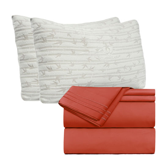 Set of 4 Piece Hotel Luxury Bed Sheet Set and 2 Hypoallergenic Bamboo Pillows