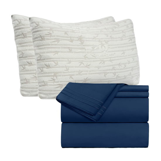 Set of 4 Piece Hotel Luxury Bed Sheet Set and 2 Hypoallergenic Bamboo Pillows