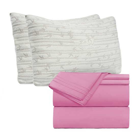 Set of 4 Piece Hotel Luxury Bed Sheet Set and 2 Hypoallergenic Bamboo Pillows
