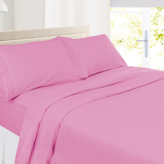 Set of 4 Piece Hotel Luxury Bed Sheet Set and 2 Hypoallergenic Bamboo Pillows