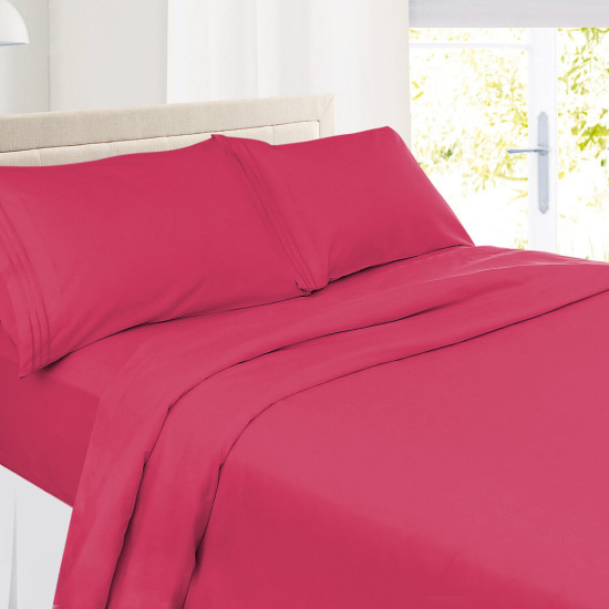 Set of 4 Piece Hotel Luxury Bed Sheet Set and 2 Hypoallergenic Bamboo Pillows