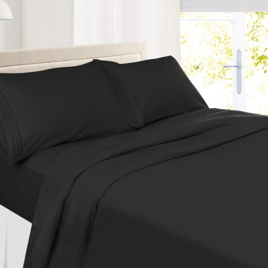 Set of 4 Piece Hotel Luxury Bed Sheet Set and 2 Hypoallergenic Bamboo Pillows