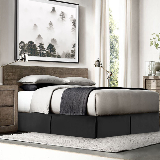 Hotel Luxury Pleated Tailored Bed Skirt - 14” Drop Dust Ruffle, Cal King - Black