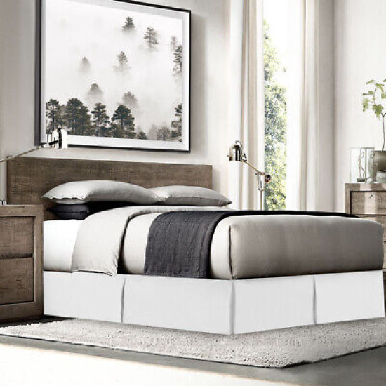 Hotel Luxury Pleated Tailored Bed Skirt - 14” Drop Dust Ruffle, Cal King - White