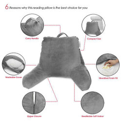 Super Soft Reading Pillow, TV & Bed Rest Pillow, Arms Support With Pockets -Gray