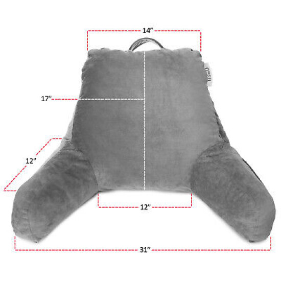 Super Soft Reading Pillow, TV & Bed Rest Pillow, Arms Support With Pockets -Gray
