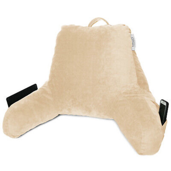 Soft Reading Pillow, TV & Bed Rest Pillow, Arms Support With Pockets - Beige