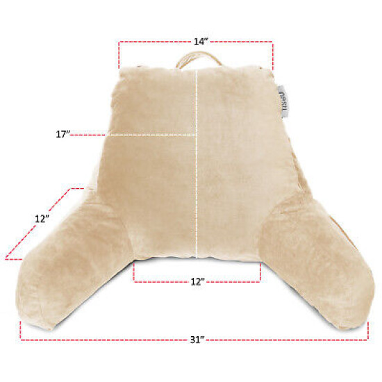 Soft Reading Pillow, TV & Bed Rest Pillow, Arms Support With Pockets - Beige