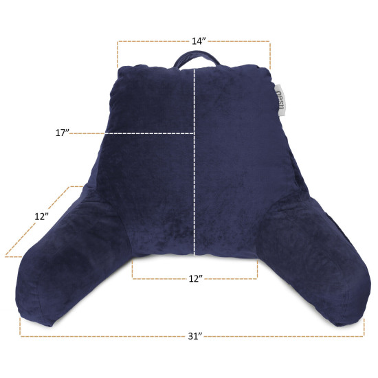 Soft Reading Pillow, TV & Bed Rest Pillow, Arms Support With Pockets - Navy Blue