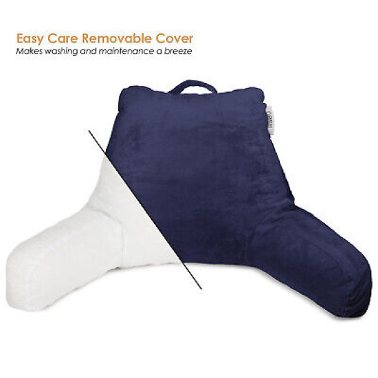 Soft Reading Pillow, TV & Bed Rest Pillow, Arms Support With Pockets - Navy Blue