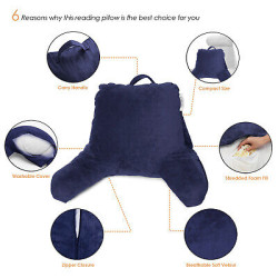 Soft Reading Pillow, TV & Bed Rest Pillow, Arms Support With Pockets - Navy Blue
