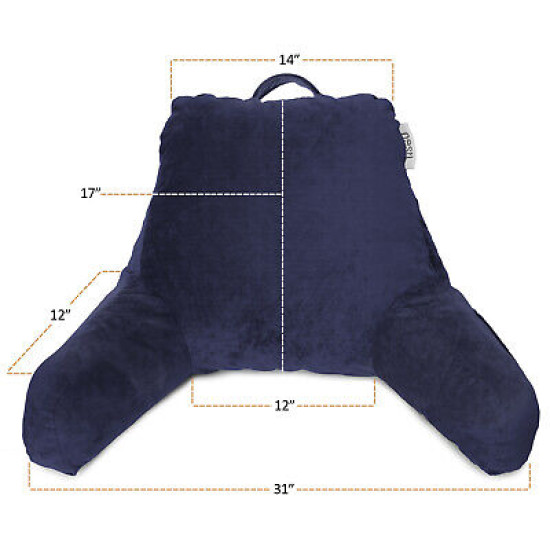 Soft Reading Pillow, TV & Bed Rest Pillow, Arms Support With Pockets - Navy Blue