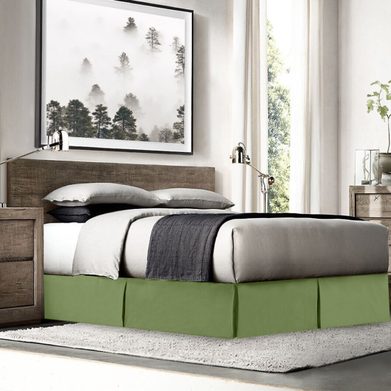 Solid Luxury Pleated Tailored Bed Skirt - 14” Drop Dust Ruffle, Full-Calla Green