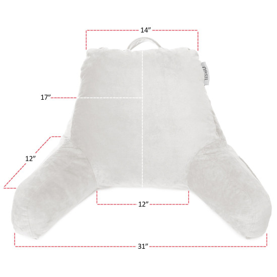 Super Foam Reading Pillow, TV & Bed Rest Pillow, Arms Support With Pockets White