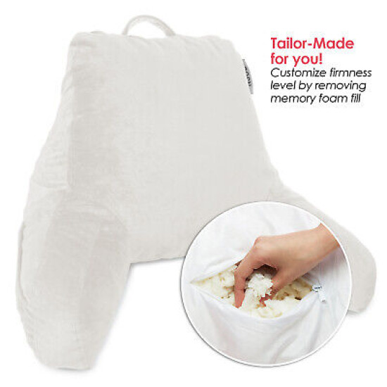 Super Foam Reading Pillow, TV & Bed Rest Pillow, Arms Support With Pockets White