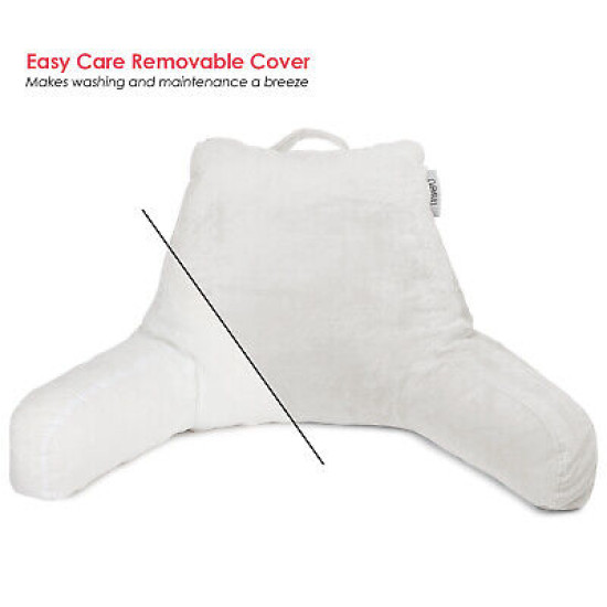 Super Foam Reading Pillow, TV & Bed Rest Pillow, Arms Support With Pockets White