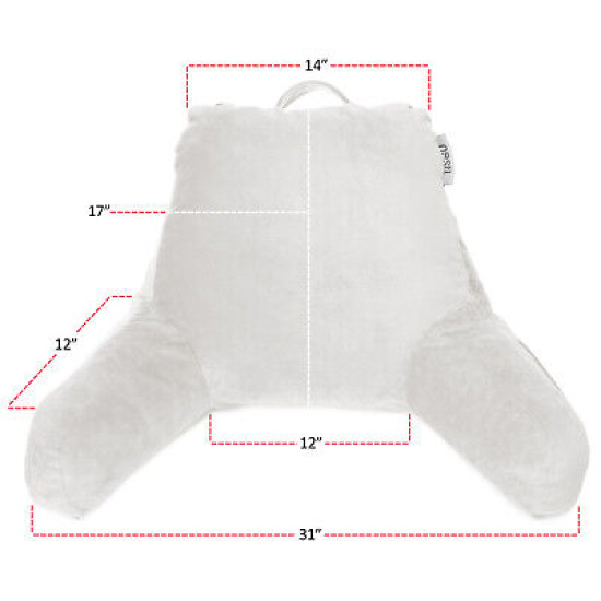 Super Foam Reading Pillow, TV & Bed Rest Pillow, Arms Support With Pockets White
