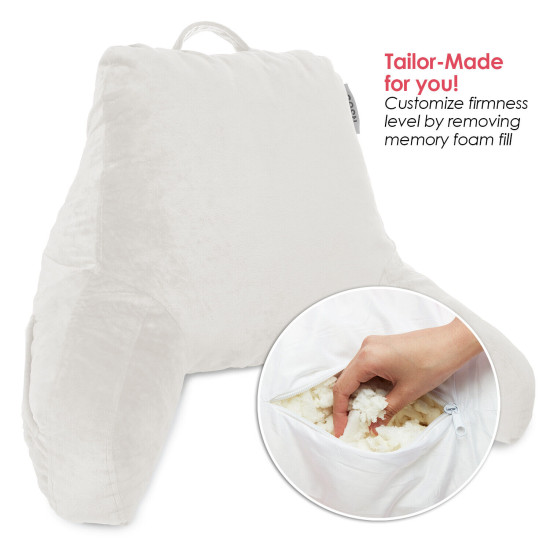 Super Foam Reading Pillow, TV & Bed Rest Pillow, Arms Support With Pockets White