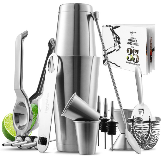 16 Pc Bartender Kit, Complete Cocktail Shaker Bar Tool Set - Recipe book & more